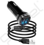 hoco. Z40 autós töltő 2 USB aljzat (12W, gyorstöltő, LED jelzés + microUSB kábel) FEKETE