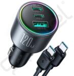 JOYROOM autós töltő USB+2 Type-C aljzat (120W, PD gyorstöltő 3.0 + Type-C kábel) FEKETE