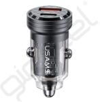 USAMS C35 autós töltő USB+Type-C aljzat (45W, PD gyorstöltő) FEKETE