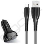 USAMS KING TU C13 autós töltő 2 USB aljzat (10W, LED jelzés + microUSB kábel) FEKETE