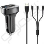 USAMS KING TU C13 autós töltő 2 USB aljzat (10W, LED jelzés + Type-C/lightning/microUSB kábel) FEKETE