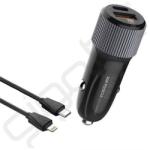 LDNIO autós töltő USB+Type-C aljzat (36W, PD gyorstöltő + Type-C - lightning kábel) FEKETE
