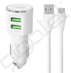 LDNIO autós töltő 2 USB aljzat (17W, gyorstöltő + microUSB kábel) FEHÉR