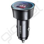 USAMS C26 autós töltő USB+Type-C aljzat (95W, PD gyorstöltő, LED kijelző) FEKETE