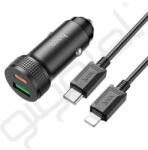 hoco. LEVEL autós töltő USB+Type-C aljzat (38W, PD gyorstöltő 3.0 + lightning kábel) FEKETE