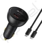 Baseus QUALCOMM autós töltő USB+2 Type-C aljzat (100W, PD gyorstöltő 5.0 + Type-C kábel) FEKETE