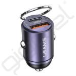 USAMS C38 autós töltő USB+Type-C aljzat (30W, PD gyorstöltő, mini) LILA