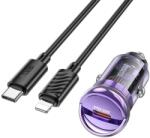 hoco. autós töltő Type C + kábel Type C - Lightning PD QC3.0 30W Z53 lila