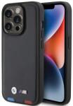 BMW iPhone 15 Pro 6.1" fekete/fekete BMW BMHCP15L22PTDK bőr bélyegző trikolor tok