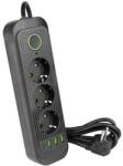  3-as elosztó , dugaljzat , hosszabbító , kapcsolós , 2m-es kábellel , 3 x USB , 1 x USB-C , fekete , Modi (5850)