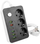  3-as elosztó , dugaljzat , hosszabbító , kapcsolós , 2m-es kábellel , 5 x USB , 1 x USB C , fekete , fehér , Remo (5856)