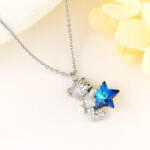  Platinával bevont maci +csillag nyaklánc óceánkék Swarovski kristállyal (0335. ) (G100234E18Y)
