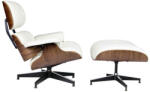 King Home Lounge Premium Pihenőfotel Diófa Fehér Bőr 360° Forgó (KHM-KH1501100145)