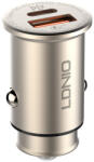 LDNIO Autós USB szivargyújtó töltő, 1xUSB-C, 1xUSB csatlakozóval, Quick Charge 4.0, 5V/3A/30W, ezüst - argentumshop - 6 291 Ft