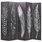 vidaXL Paravan cameră pliabil, negru&alb, 200 x 170 cm, imprimeu pene (245891)