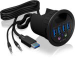 RaidSonic IcyBox USB 3.0 Asztali Hub - 4 Port + 1x Audio input + 1x Audio output, Fekete