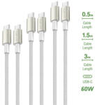 4smarts PremiumCord USB-C / USB-C töltő- és adatkábel szett, 60W, 3x0.5M+1.5M+3M, fehér / ezüst (4S540621) - phoner