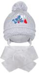 New Baby Căciulă de iarnă pentru copii cu eşarfă New Baby în gri cu model de căţeluş, mărime 104 (3-4ani)