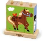 Viga Toys Puzzle din cuburi de lemn pe suport Viga Farma