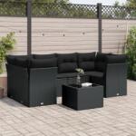 vidaXL Set canapele de grădină cu perne, 7 piese, negru, poliratan (3217265)
