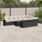 vidaXL Set canapele de grădină cu perne, 11 piese, negru, poliratan (3219486)