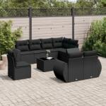 vidaXL Set mobilier de grădină cu perne, 9 piese, negru, poliratan (3221644)