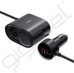 Baseus szivargyújtó adapter (elosztó, USB+Type-C aljzat, 24V, 30W, PD gyorstöltő, 150cm) FEKETE