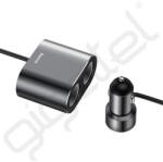 Baseus szivargyújtó adapter (elosztó, 2 szivargyújtó aljzat, 80W, 60cm) FEKETE - extratelgsm