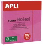 APLI Bloc de notițe autocolante, 75x75 mm, 100 de foi, APLI "Funny", roz neon 11898 (11898)