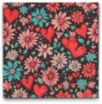  Gyémántszemes kirakó - Szívek és virágok Méret: 50x50cm, Keretezés: Keret nélkül (csak a vászon), Gyémántok: Kerek