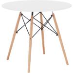 TEMPO KONDELA Étkezőasztal, fehér/bükk, átmérő 80 cm, GAMIN 2 NEW 80 - kondela