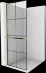 Mexen Kioto+ L, Walk-In zuhany paraván polccal és akasztóval 80 x 200 cm, 8 mm átlátszó üveg fekete mintás, arany fényes profil, 800-080-123-50-77 (800-080-123-50-77)
