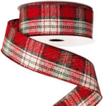  Kockás karácsonyi szalag drótos szegéllyel 38mm x 10m - Krém/Fekete (KR3810-01)