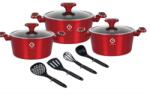 Grunberg Set oale Grunberg 10 piese, 3 vase compatibile plita inductie, 3 capace sticla, 4 ustensile, Rosu (GR2718R)