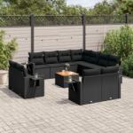 vidaXL Set canapele de grădină, 12 piese, cu perne, negru, poliratan (3257154)