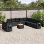 vidaXL Set canapele de grădină, 12 piese, cu perne, negru, poliratan (3256972)