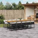 vidaXL 11 részes fekete polyrattan kerti étkezőgarnitúra párnákkal (3211479)