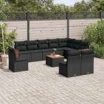 vidaXL 11 részes fekete polyrattan kerti ülőgarnitúra párnákkal (3260158)