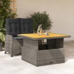 vidaXL 2 részes szürke polyrattan kerti étkezőgarnitúra párnákkal (3277403)