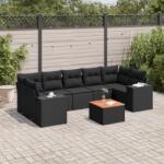 vidaXL 8 részes fekete polyrattan kerti ülőgarnitúra párnákkal (3257686)