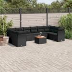 vidaXL 11 részes fekete polyrattan kerti ülőgarnitúra párnákkal (3223829)