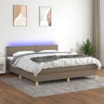 vidaXL tópszínű szövet rugós és LED-es ágy matraccal 180 x 200 cm (3133657)