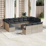 vidaXL 14 részes világosszürke polyrattan kerti ülőgarnitúra párnával (3218402)