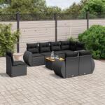 vidaXL 9 részes fekete polyrattan kerti ülőgarnitúra párnákkal (3225096)
