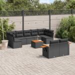 vidaXL 10 részes fekete polyrattan kerti ülőgarnitúra párnákkal (3259535)