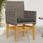 vidaXL 2 db szürke polyrattan és tömör fa kerti szék párnával (368715)