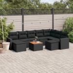 vidaXL 10 részes fekete polyrattan kerti ülőgarnitúra párnákkal (3256734)