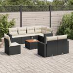 vidaXL 9 részes fekete polyrattan kerti ülőgarnitúra párnákkal (3224215)