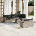 vidaXL 10 részes világosszürke polyrattan kerti ülőgarnitúra párnákkal (3254169)