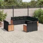 vidaXL 11 részes fekete polyrattan kerti ülőgarnitúra párnákkal (3260578)